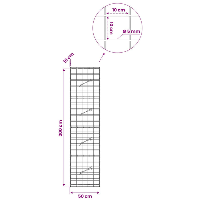Gabion cu fir de 5 mm și plasă de 10x10 cm 50x10x200 cm WALTI