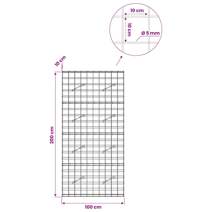 Gabion cu fir de 5 mm și plasă de 10x10 cm 100x10x200 cm WALTI