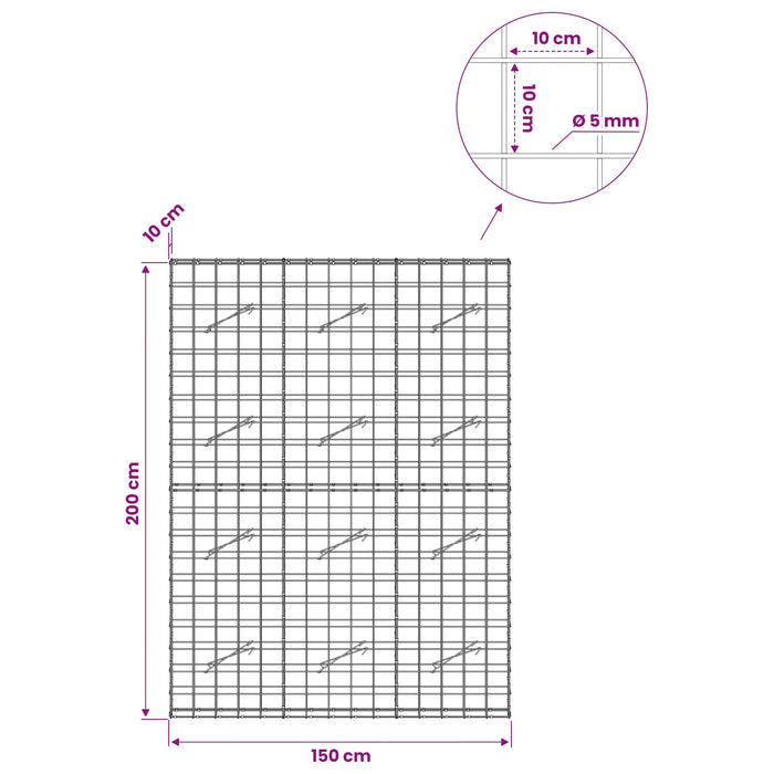 Gabion cu fir de 5 mm și plasă de 10x10 cm 150x10x200 cm WALTI