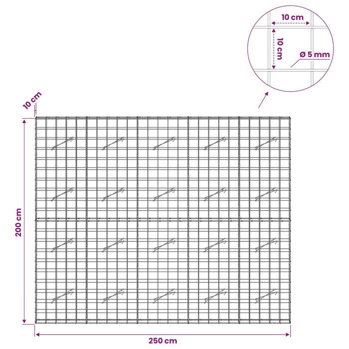 Gabion cu fir de 5 mm și plasă de 10x10 cm 250x10x200 cm WALTI