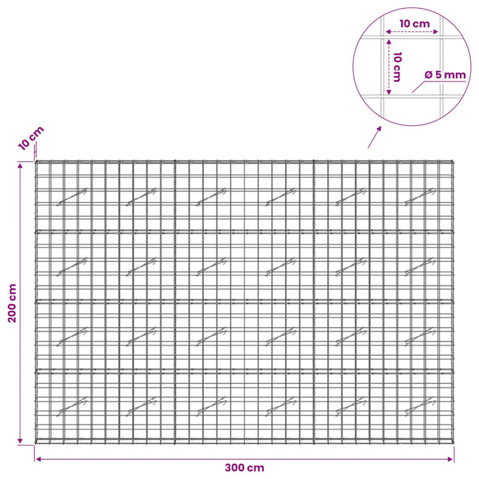 Gabion cu fir de 5 mm și plasă de 10x10 cm 300x10x200 cm WALTI