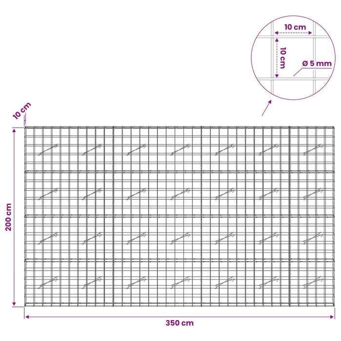 Gabion cu fir de 5 mm și plasă de 10x10 cm 350x10x200 cm WALTI
