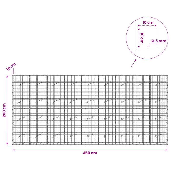 Gabion cu fir de 5 mm și plasă de 10x10 cm 450x10x200 cm WALTI