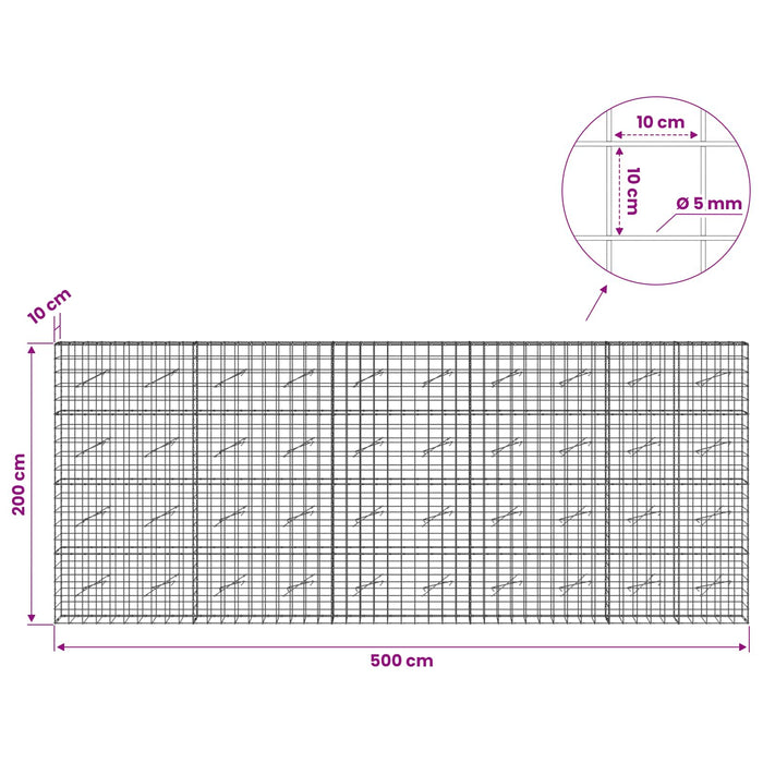 Gabion cu fir de 5 mm și plasă de 10x10 cm 500x10x200 cm WALTI