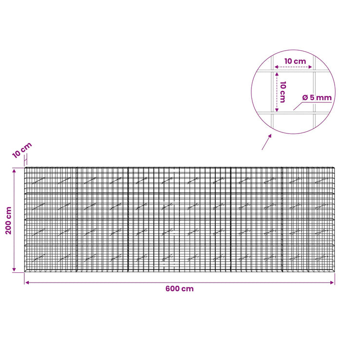 Gabion cu fir de 5 mm și plasă de 10x10 cm 600x10x200 cm WALTI