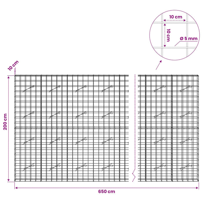 Gabion cu fir de 5 mm și plasă de 10x10 cm 650x10x200 cm WALTI