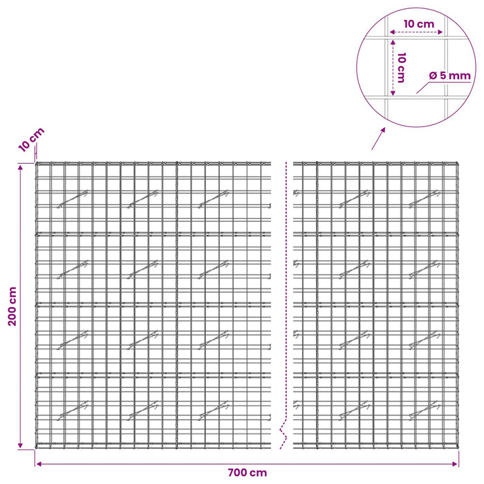 Gabion cu fir de 5 mm și plasă de 10x10 cm 700x10x200 cm WALTI