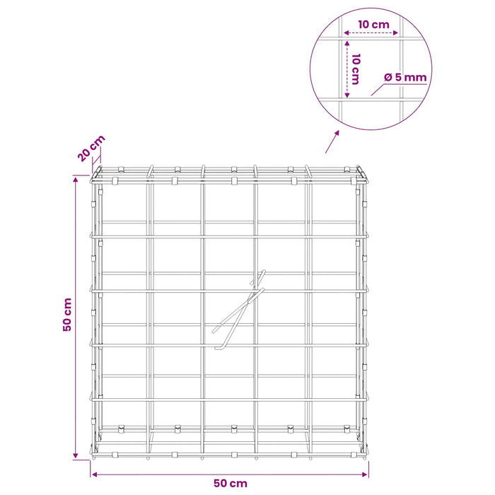 Gabion cu fir de 5 mm și plasă de 10x10 cm 50x20x50 cm WALTI