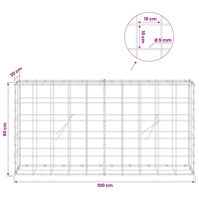 Gabion cu fir de 5 mm și plasă de 10x10 cm 100x20x50 cm WALTI