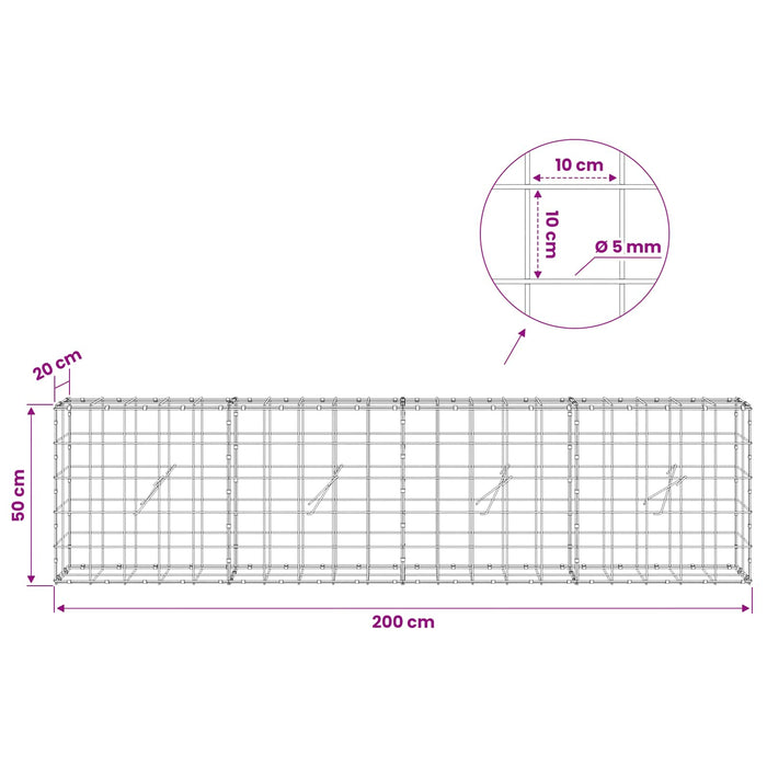 Gabion cu fir de 5 mm și plasă de 10x10 cm 200x20x50 cm WALTI