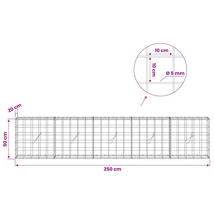 Gabion cu fir de 5 mm și plasă de 10x10 cm 250x20x50 cm WALTI