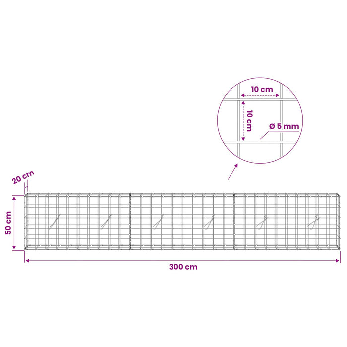 Gabion cu fir de 5 mm și plasă de 10x10 cm 300x20x50 cm WALTI