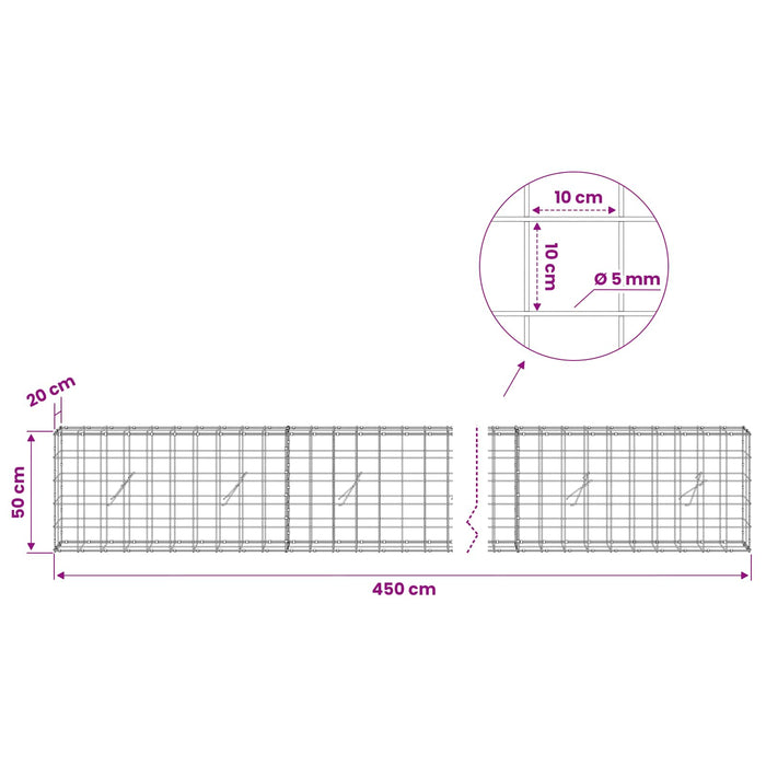 Gabion cu fir de 5 mm și plasă de 10x10 cm 450x20x50 cm WALTI