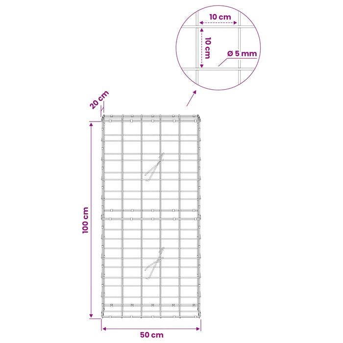 Gabion cu fir de 5 mm și plasă de 10x10 cm 50x20x100 cm WALTI