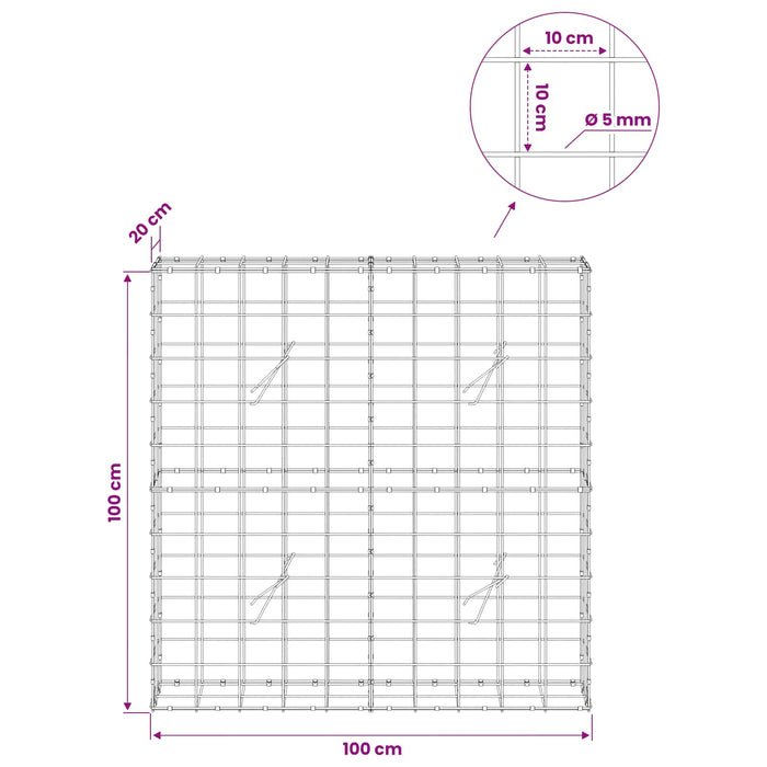 Gabion cu fir de 5 mm și plasă de 10x10 cm 100x20x100 cm WALTI