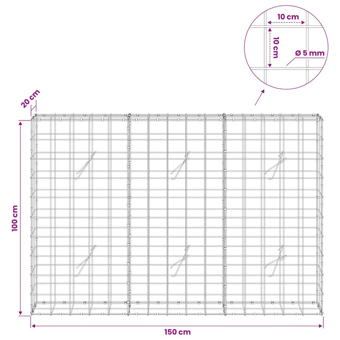 Gabion cu fir de 5 mm și plasă de 10x10 cm 150x20x100 cm WALTI