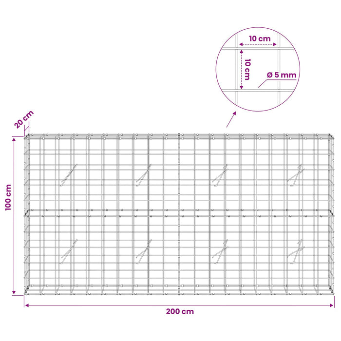 Gabion cu fir de 5 mm și plasă de 10x10 cm 200x20x100 cm WALTI