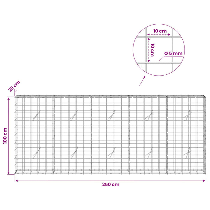 Gabion cu fir de 5 mm și plasă de 10x10 cm 250x20x100 cm WALTI