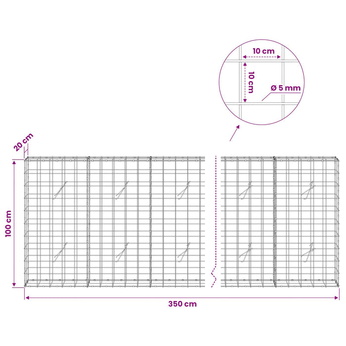 Gabion cu fir de 5 mm și plasă de 10x10 cm 350x20x100 cm WALTI