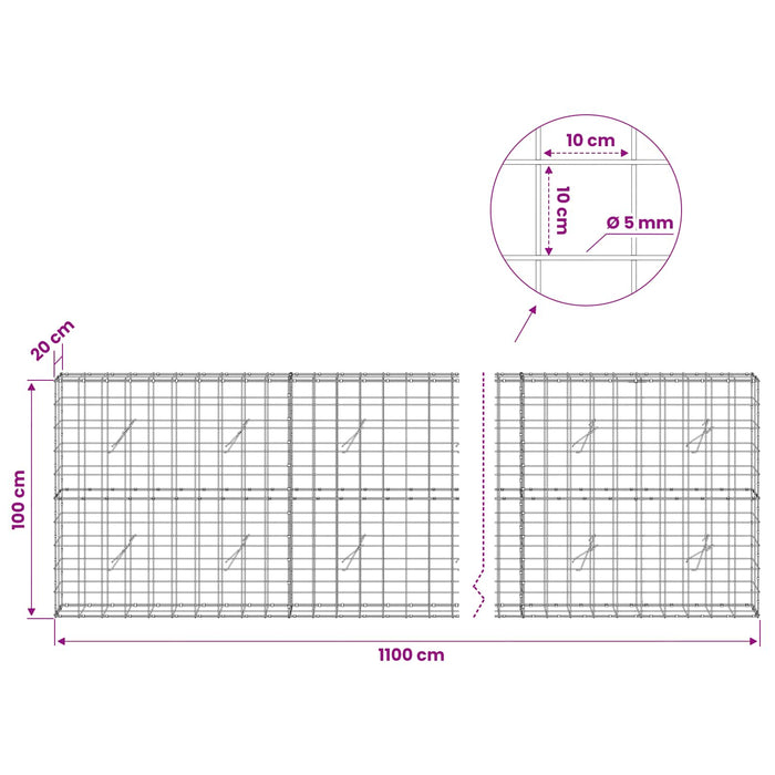 Gabion cu fir de 5 mm și plasă de 10x10 cm 1100x20x100 cm WALTI