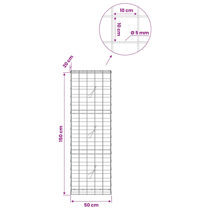 Gabion cu fir de 5 mm și plasă de 10x10 cm 50x20x150 cm WALTI