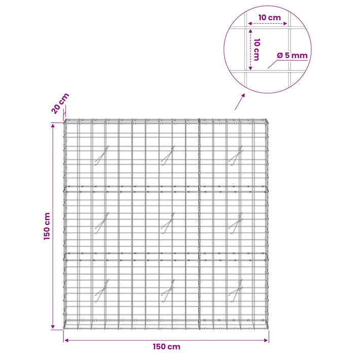 Gabion cu fir de 5 mm și plasă de 10x10 cm 150x20x150 cm - WALTI WALTI