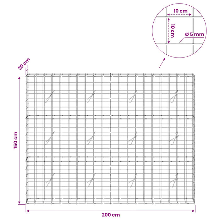 Gabion cu fir de 5 mm și plasă de 10x10 cm 200x20x150 cm WALTI