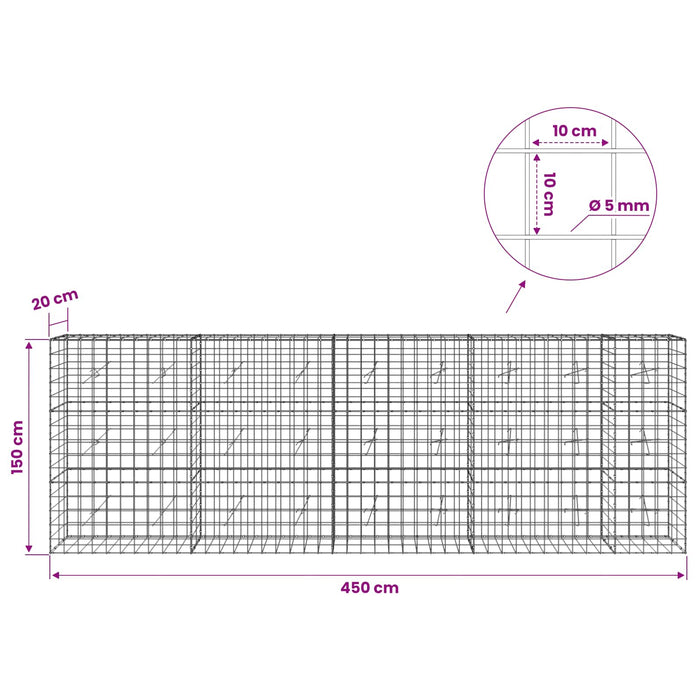 Gabion cu fir de 5 mm și plasă de 10x10 cm 450x20x150 cm WALTI