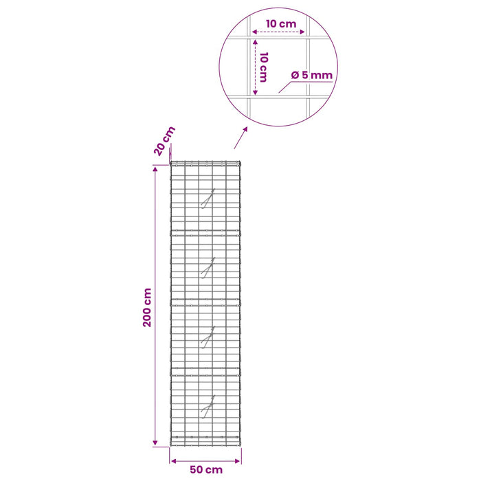Gabion cu fir de 5 mm și plasă de 10x10 cm 50x20x200 cm WALTI