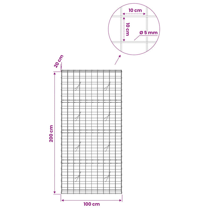 Gabion cu fir de 5 mm și plasă de 10x10 cm 100x20x200 cm WALTI