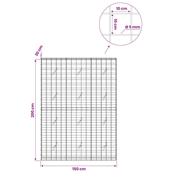 Gabion cu fir de 5 mm și plasă de 10x10 cm 150x20x200 cm WALTI
