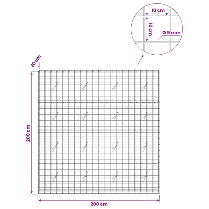 Gabion cu fir de 5 mm și plasă de 10x10 cm 200x20x200 cm WALTI