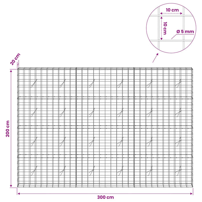 Gabion cu fir de 5 mm și plasă de 10x10 cm 300x20x200 cm WALTI