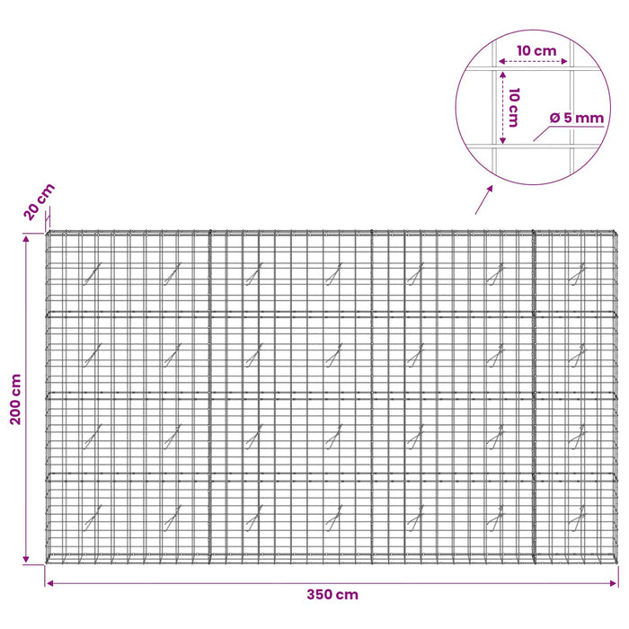 Gabion cu fir de 5 mm și plasă de 10x10 cm 350x20x200 cm WALTI
