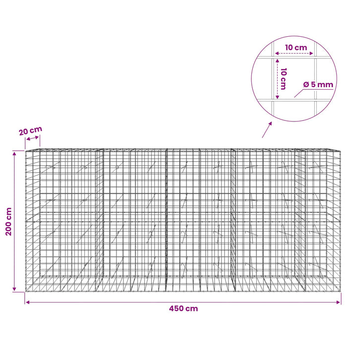 Gabion cu fir de 5 mm și plasă de 10x10 cm 450x20x200 cm WALTI