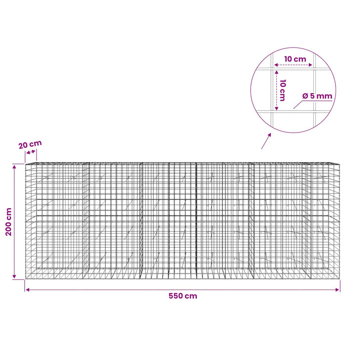 Gabion cu fir de 5 mm și plasă de 10x10 cm 550x20x200 cm WALTI