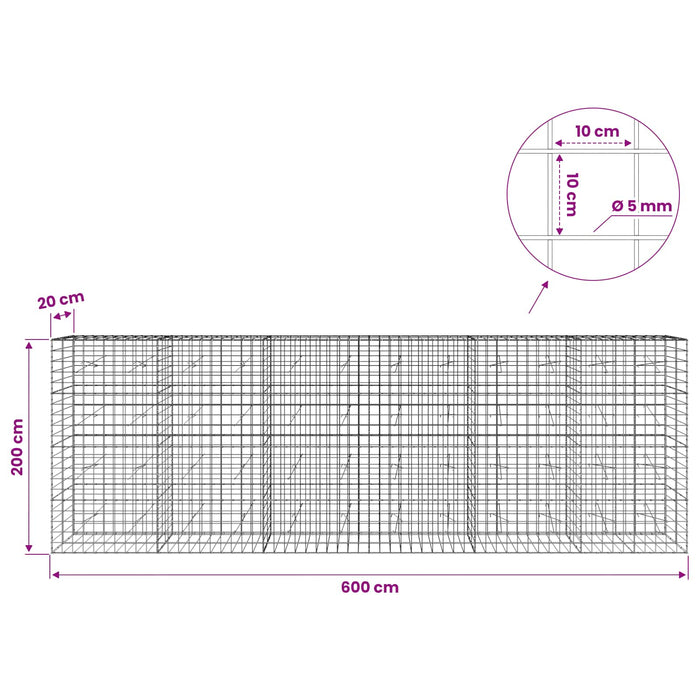 Gabion cu fir de 5 mm și plasă de 10x10 cm 600x20x200 cm WALTI