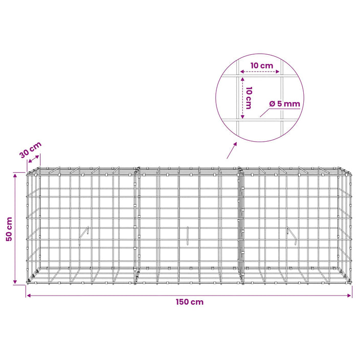 Gabion cu fir de 5 mm și plasă de 10x10 cm 150x30x50 cm WALTI