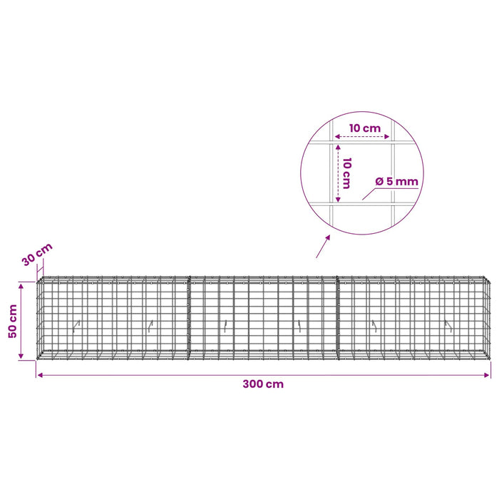 Gabion cu fir de 5 mm și plasă de 10x10 cm 300x30x50 cm WALTI