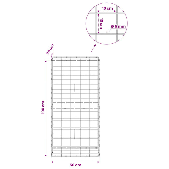 Gabion cu fir de 5 mm și plasă de 10x10 cm 50x30x100 cm WALTI
