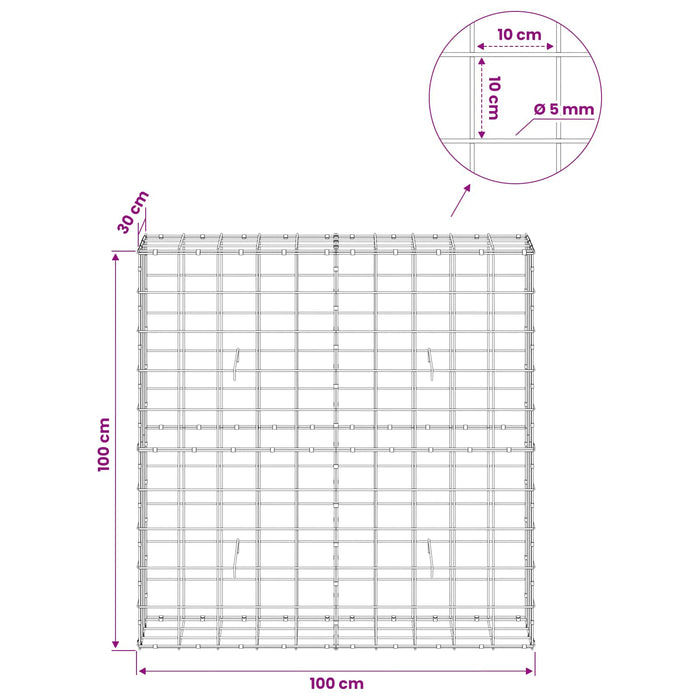 Gabion cu fir de 5 mm și plasă de 10x10 cm 100x30x100 cm WALTI