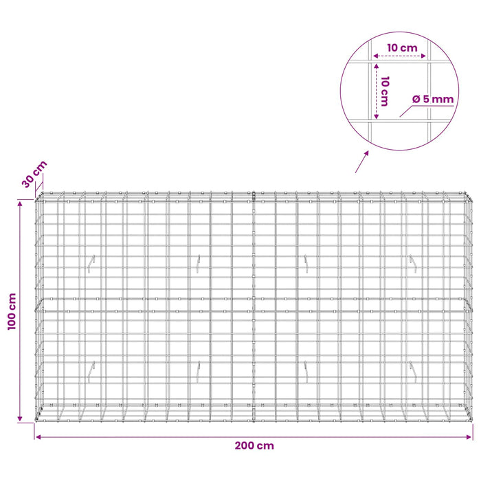 Gabion cu fir de 5 mm și plasă de 10x10 cm 200x30x100 cm WALTI