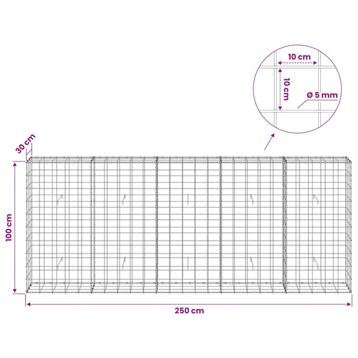 Gabion cu fir de 5 mm și plasă de 10x10 cm 250x30x100 cm WALTI