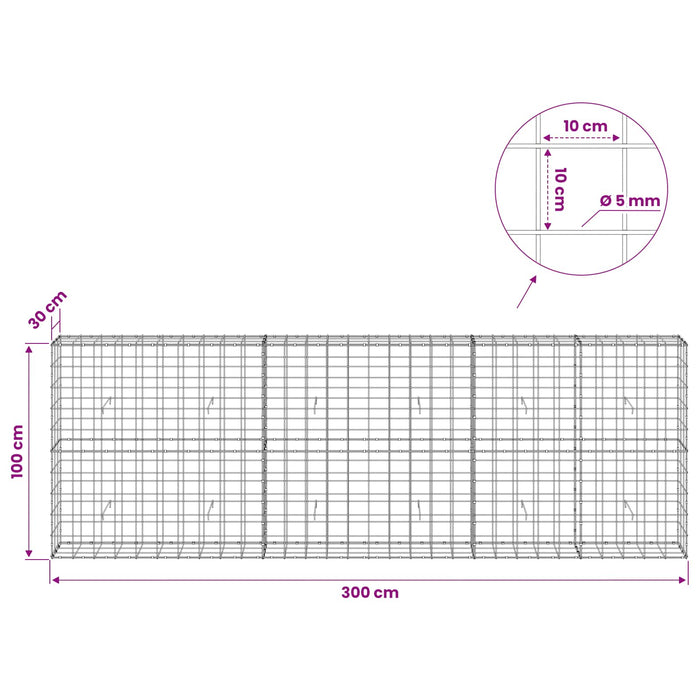 Gabion cu fir de 5 mm și plasă de 10x10 cm 300x30x100 cm WALTI