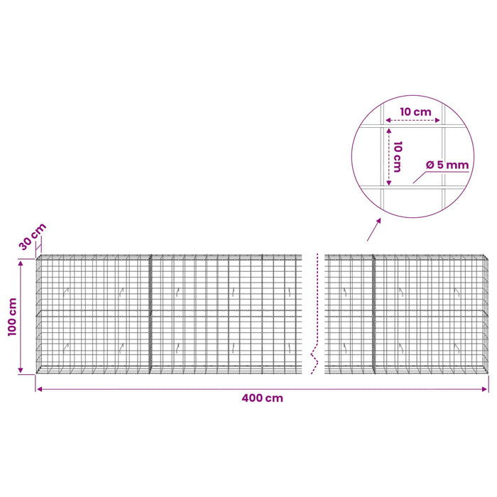 Gabion cu fir de 5 mm și plasă de 10x10 cm 400x30x100 cm WALTI