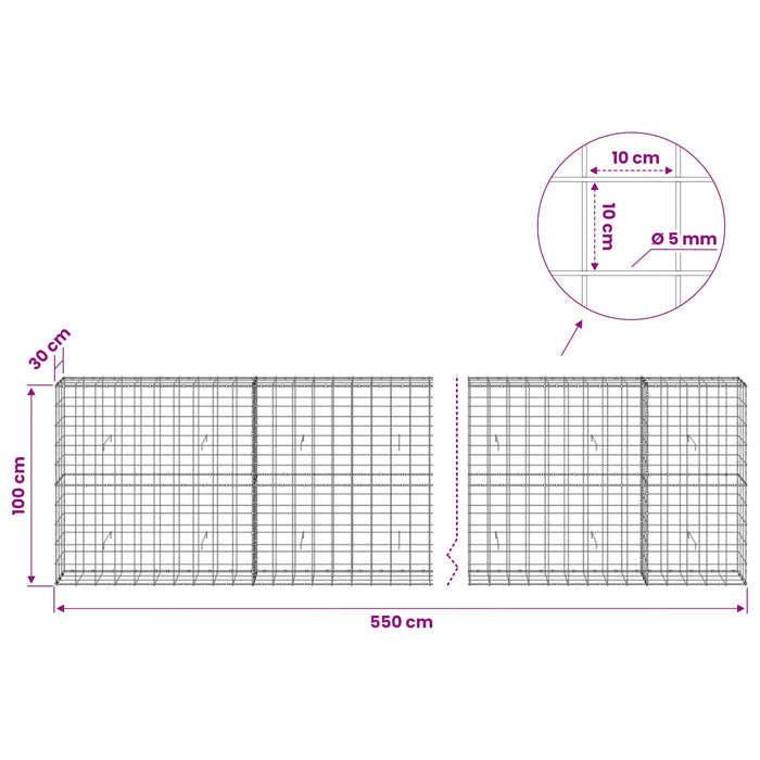 Gabion cu fir de 5 mm și plasă de 10x10 cm 550x30x100 cm WALTI