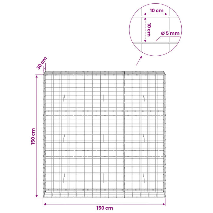 Gabion cu fir de 5 mm și plasă de 10x10 cm 150x30x150 cm WALTI