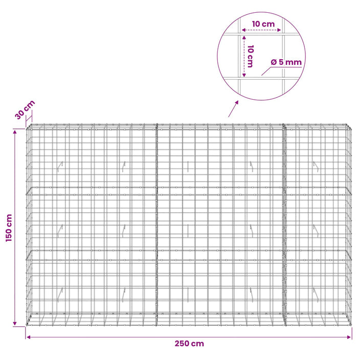 Gabion cu fir de 5 mm și plasă de 10x10 cm 250x30x150 cm WALTI