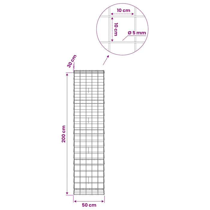 Gabion cu fir de 5 mm și plasă de 10x10 cm 50x30x200 cm WALTI