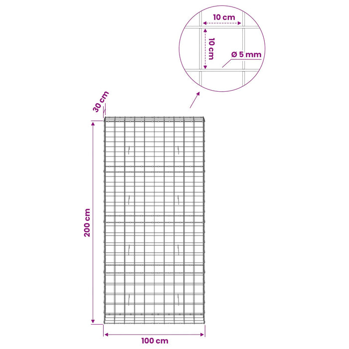 Gabion cu fir de 5 mm și plasă de 10x10 cm 100x30x200 cm WALTI